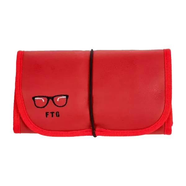 FTG Dare Me vegan leather glasses organizer open showing padded compartments for multiple frames