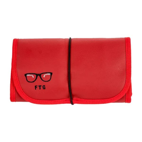 FTG Dare Me vegan leather glasses organizer open showing padded compartments for multiple frames