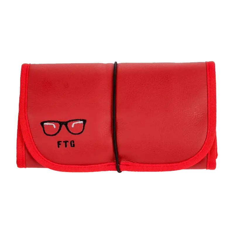 FTG Dare Me vegan leather glasses organizer open showing padded compartments for multiple frames