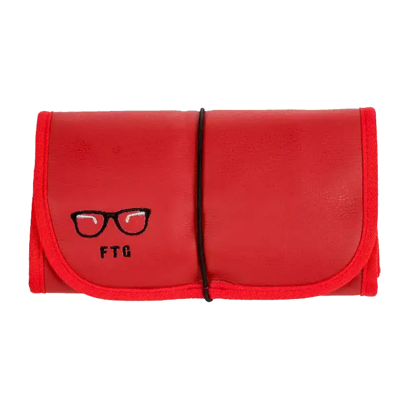 FTG Dare Me vegan leather glasses organizer open showing padded compartments for multiple frames