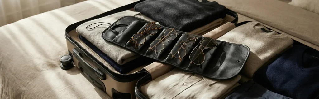 travel with multiple glasses neatly organized inside suitcase
