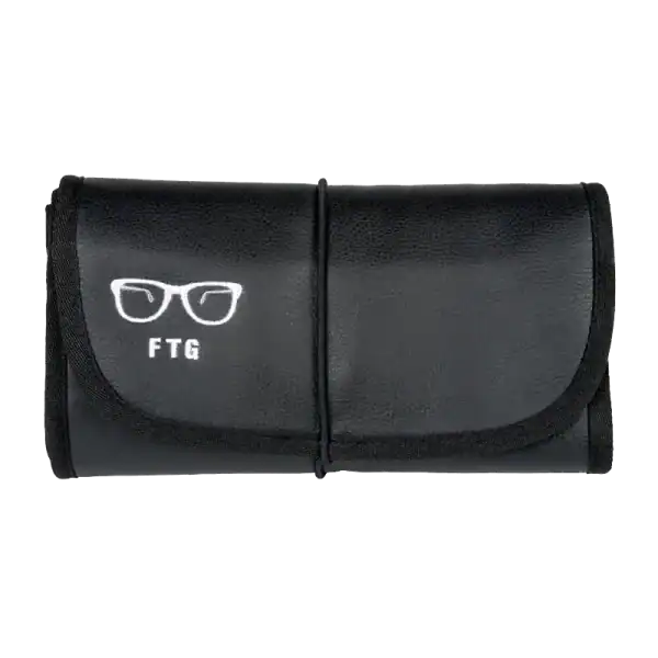 FTG Executive black vegan leather eyewear organizer closed travel pouch