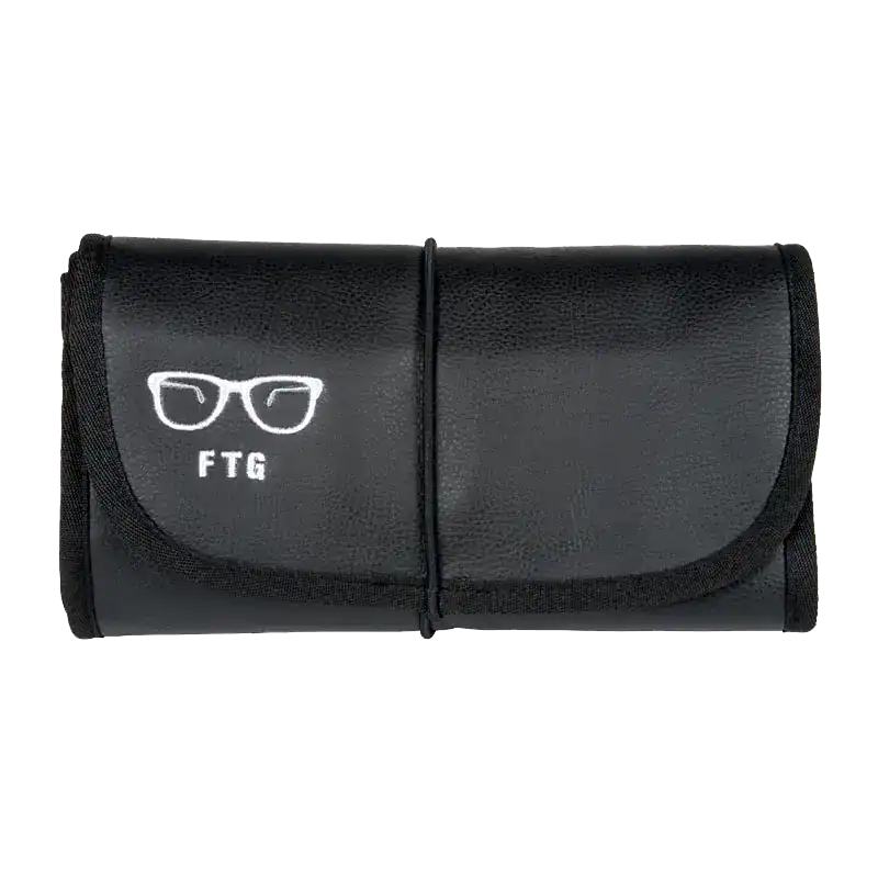 FTG Executive black vegan leather eyewear organizer closed travel pouch