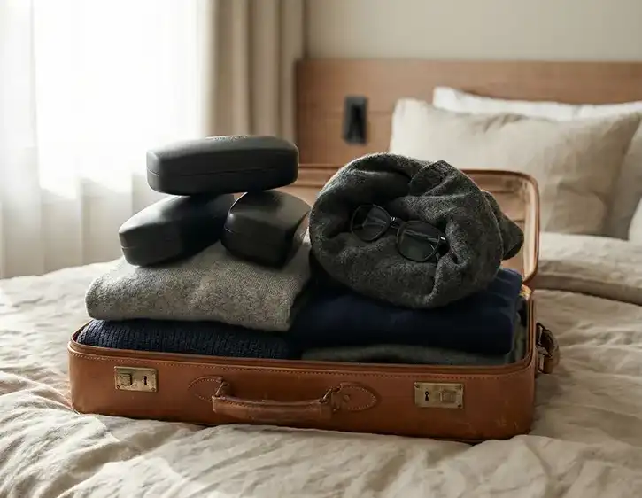 Traveling with multiple glasses packed safely in a suitcase